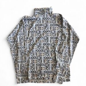 Vintage Croquet Club Blue Patterned Turtleneck Long Sleeve Shirt